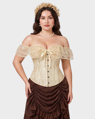 Lace Off-Shoulder Jacquard Front-Hook Corset