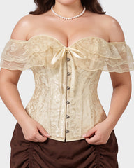 Lace Off-Shoulder Jacquard Front-Hook Corset