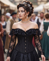 Lace Off-Shoulder Jacquard Front-Hook Corset