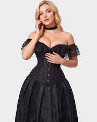 Lace Off-Shoulder Jacquard Front-Hook Corset