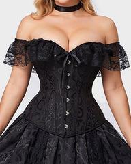 Lace Off-Shoulder Jacquard Front-Hook Corset
