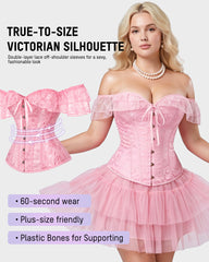 Lace Off-Shoulder Jacquard Front-Hook Corset
