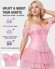 Lace Off-Shoulder Jacquard Front-Hook Corset