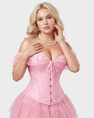Lace Off-Shoulder Jacquard Front-Hook Corset