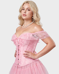 Lace Off-Shoulder Jacquard Front-Hook Corset