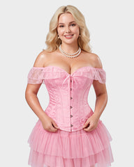 Lace Off-Shoulder Jacquard Front-Hook Corset