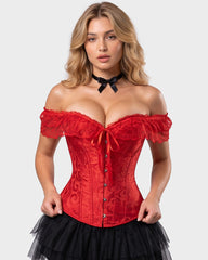 Lace Off-Shoulder Jacquard Front-Hook Corset