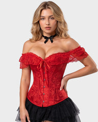 Lace Off-Shoulder Jacquard Front-Hook Corset