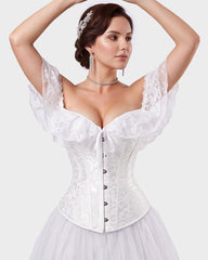 Lace Off-Shoulder Jacquard Front-Hook Corset