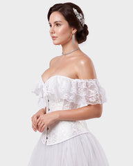 Lace Off-Shoulder Jacquard Front-Hook Corset