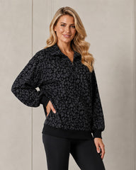 Leopard-Print Half-Zip Oversized Pullover