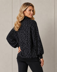 Leopard-Print Half-Zip Oversized Pullover