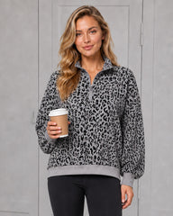 Leopard-Print Half-Zip Oversized Pullover