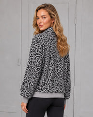 Leopard-Print Half-Zip Oversized Pullover