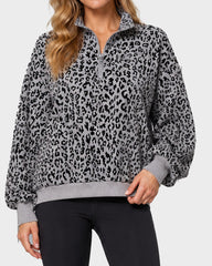Leopard-Print Half-Zip Oversized Pullover
