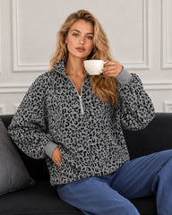 Leopard-Print Half-Zip Oversized Pullover