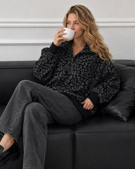 Leopard-Print Half-Zip Oversized Pullover