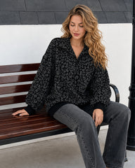 Leopard-Print Half-Zip Oversized Pullover