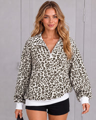 Leopard-Print Half-Zip Oversized Pullover