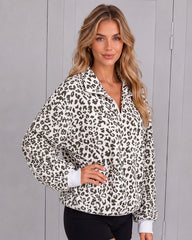 Leopard-Print Half-Zip Oversized Pullover