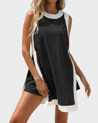 Minimalist High-Slit Colorblock Set with Shorts