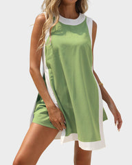 Minimalist High-Slit Colorblock Set with Shorts