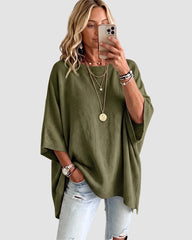 Oversized Crewneck Batwing-Sleeve Knit Sweater