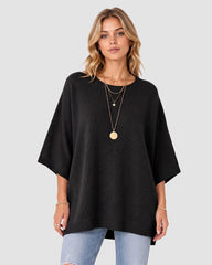 Oversized Crewneck Batwing-Sleeve Knit Sweater