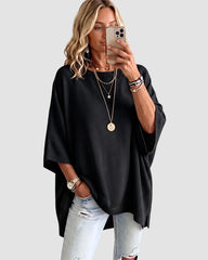 Oversized Crewneck Batwing-Sleeve Knit Sweater