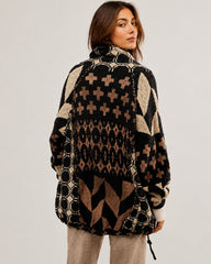 Oversized Graphic Button-Down Knit Cardigan