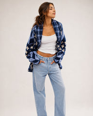 Oversized Graphic Button-Down Knit Cardigan