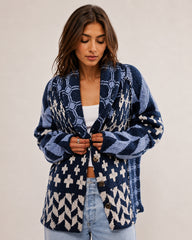 Oversized Graphic Button-Down Knit Cardigan