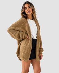 Oversized Lantern-Sleeve Open-Front Knit Cardigan