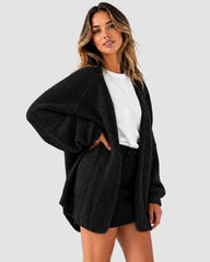 Oversized Lantern-Sleeve Open-Front Knit Cardigan