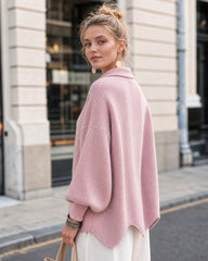 Oversized Ribbed Knit Cardigan with Gold-Tone Buttons