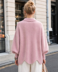 Oversized Ribbed Knit Cardigan with Gold-Tone Buttons