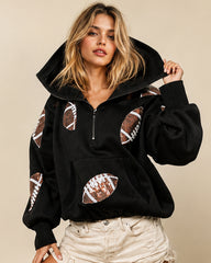 Oversized Sequin Football Half-Zip Game Day Hoodie
