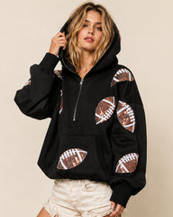 Oversized Sequin Football Half-Zip Game Day Hoodie