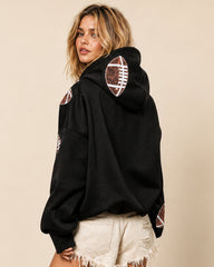 Oversized Sequin Football Half-Zip Game Day Hoodie