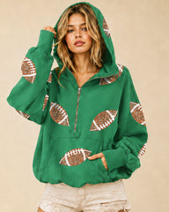 Oversized Sequin Football Half-Zip Game Day Hoodie