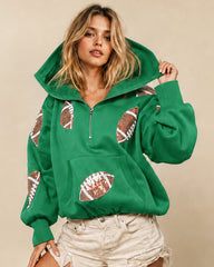 Oversized Sequin Football Half-Zip Game Day Hoodie