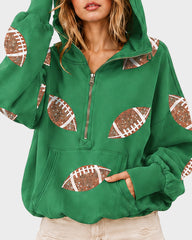 Oversized Sequin Football Half-Zip Game Day Hoodie