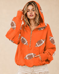 Oversized Sequin Football Half-Zip Game Day Hoodie