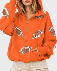 Oversized Sequin Football Half-Zip Game Day Hoodie