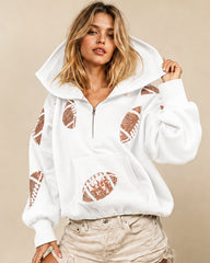 Oversized Sequin Football Half-Zip Game Day Hoodie