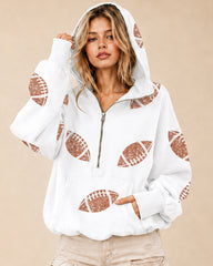 Oversized Sequin Football Half-Zip Game Day Hoodie