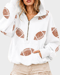 Oversized Sequin Football Half-Zip Game Day Hoodie