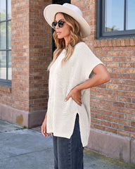 Oversized Ribbed Knit Side-Slit Sweater Top