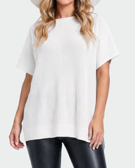 Oversized Ribbed Knit Side-Slit Sweater Top