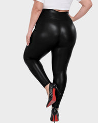 Plus Size High-Waist Fleece Lined Faux Leather Leggings